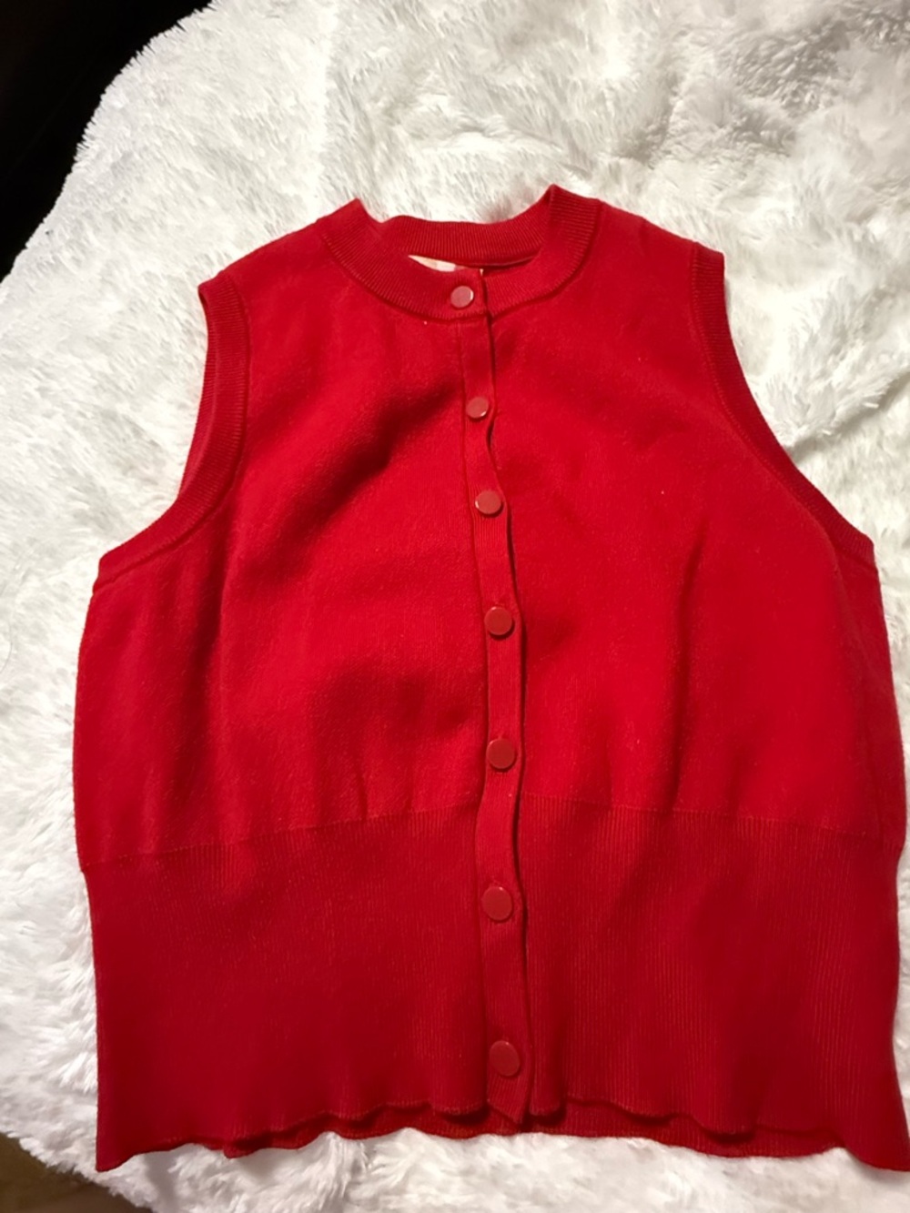 Sleeveless Red Button-Front Knit Top